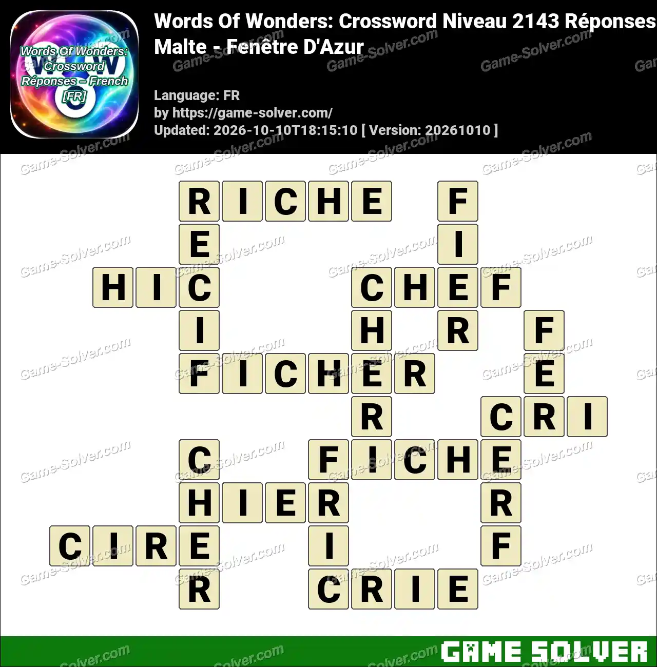 Words Of Wonders: Crossword Niveau 2143 Réponses – Malte – Fenêtre D’Azur